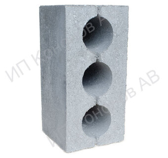 Бетонный блок 3-х пустотный 390x190x188 мм - верхняя сторона с пустотами